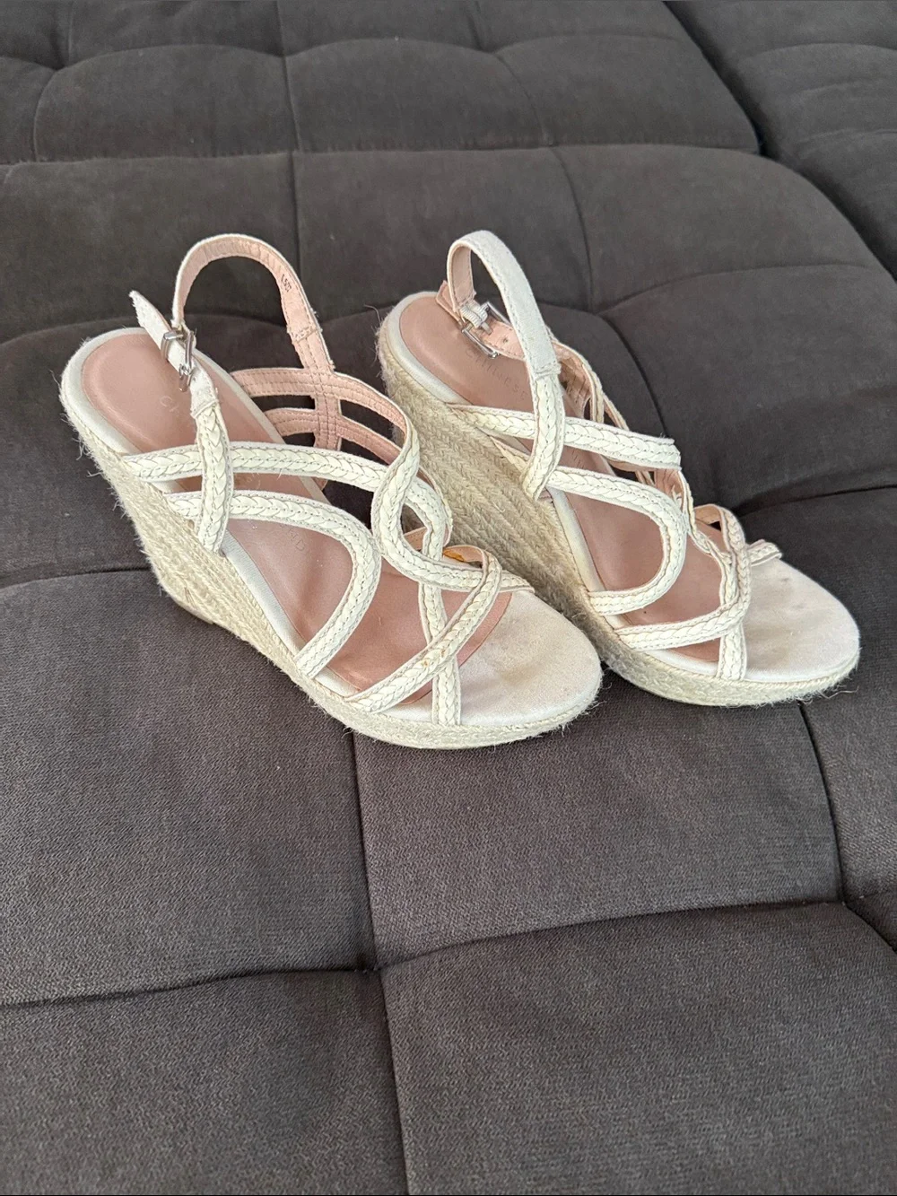 Chinese Laundry Cream Espadrille Wedge Sandals